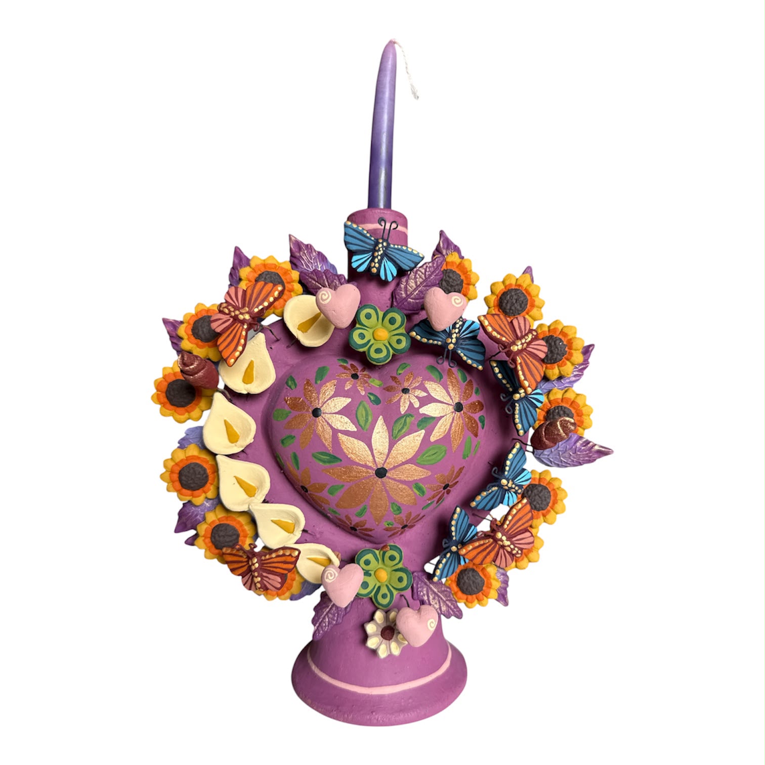 Candelabro Corazón Morado con Girasoles –  –  – Casa Tesoro de México