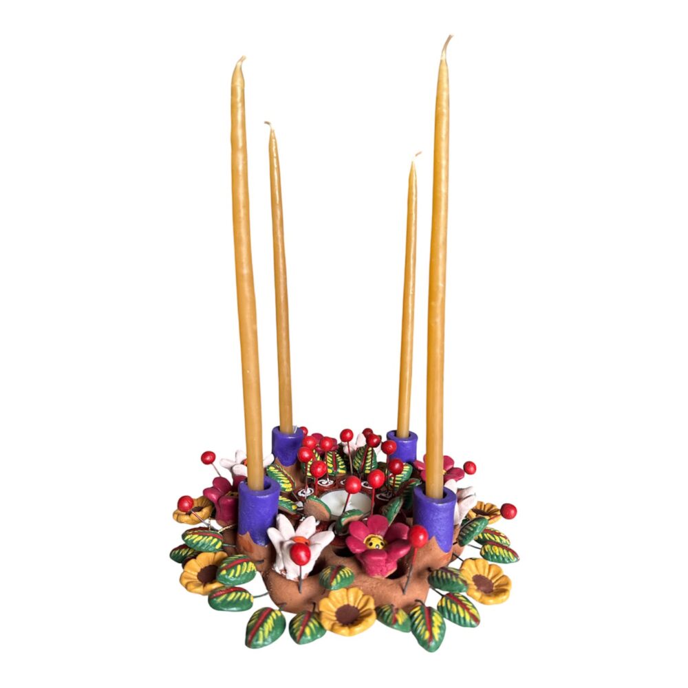 Corona de Adviento de Mesa Morada con Flores, Chica –  –  – Casa Tesoro de México