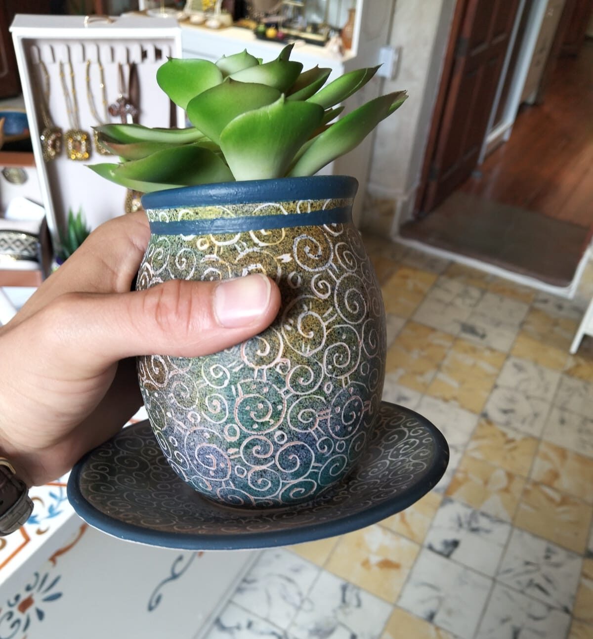Florero de Cerámica con Plato –  –  – Casa Tesoro de México